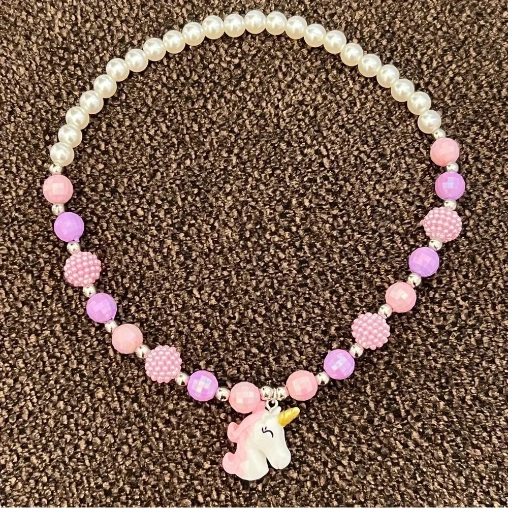 Unicorn Charm Beaded Necklace for Little Girls Children Jewelry Kids Gift